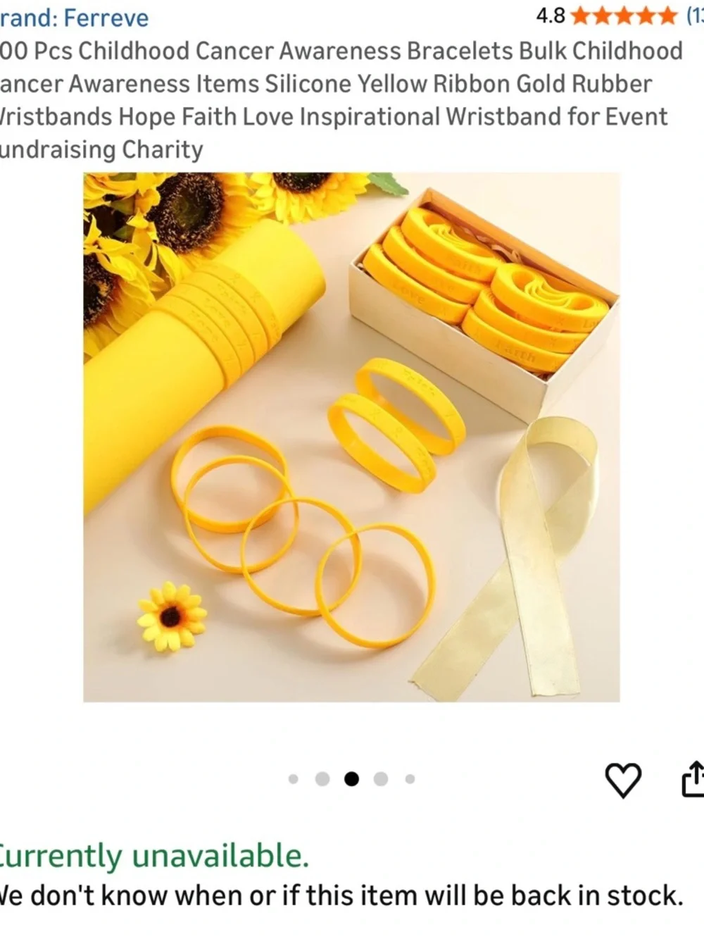 Yellow Silicone Childhood Cancer Awareness Wristband Bulk 300 count.